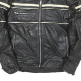 SEDICI Womens Black & Cream Leather Biker Jacket M Zip Sporty Striped Racing