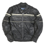 SEDICI Womens Black & Cream Leather Biker Jacket M Zip Sporty Striped Racing
