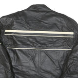 SEDICI Womens Black & Cream Leather Biker Jacket M Zip Sporty Striped Racing
