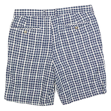 LETS GO Mens Shorts Blue & White Check L W34 Casual Cotton Blend Classic Fit