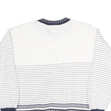 JEAN PASCALE Womens White & Navy Patterned Crew Neck Sweatshirt S Casual Cotton