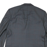 Mens Grey & Blue Check Blazer Tailored XL Polyester Blend Woven Button Jacket