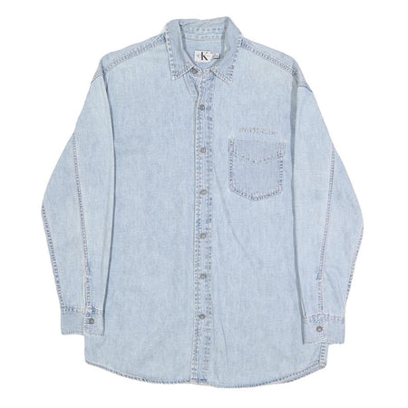 CALVIN KLEIN JEANS Mens Blue Denim Shirt S Lightweight Cotton Casual