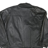 Womens Black Leather Button Jacket L Woven Plain Stylish Comfortable Relaxed Fit