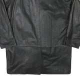 Womens Black Leather Button Jacket L Woven Plain Stylish Comfortable Relaxed Fit