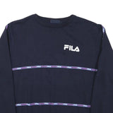 FILA Mens Navy Blue Sweatshirt M Crew Neck Cotton Blend Pullover Logo Tape