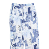 Womens Blue White Viscose Floral Print Regular Fit Trousers W28 L26 Zip Closure