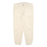 PULL & BEAR Womens Cotton Blend Beige Slim Cargo Trousers W32 L28 Utility Casual