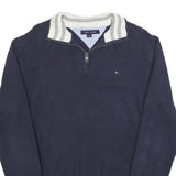 TOMMY HILFIGER Mens Navy Blue Plain Half Zip Pullover Basic Knit M Cotton Blend