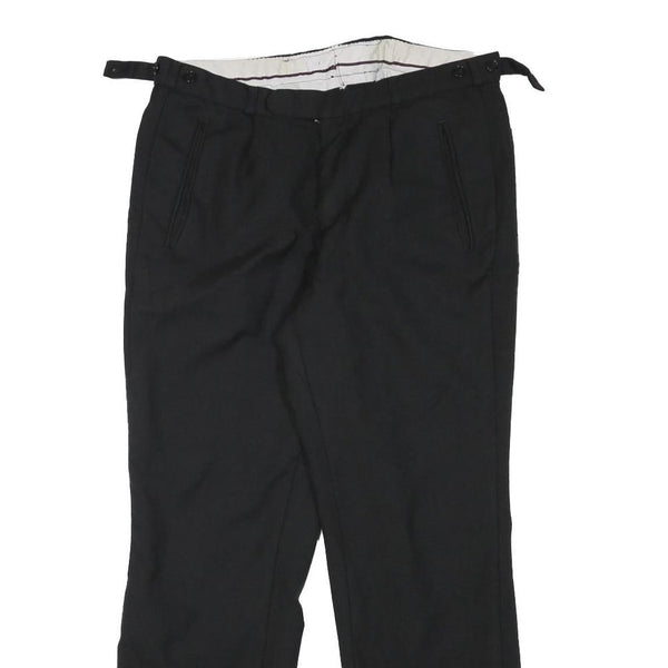 Mens Black Wool Blend Regular Fit Trousers W31 L27 Formal Workwear Zip Closure