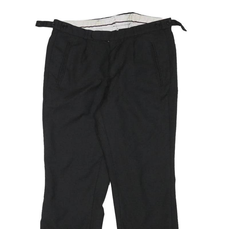 Mens Black Wool Blend Regular Fit Trousers W31 L27 Formal Workwear Zip Closure