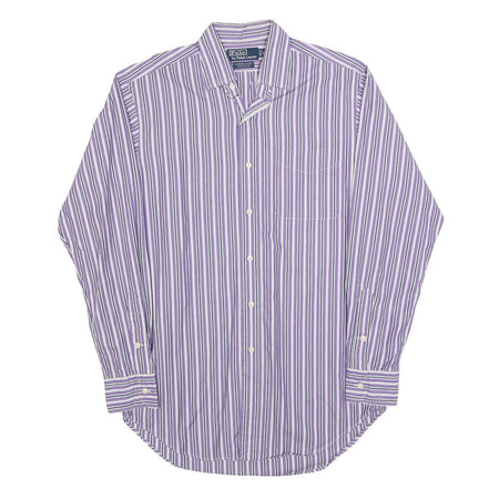 POLO RALPH LAUREN Mens Purple Striped Shirt S Cotton Blend Button Dowm Classic