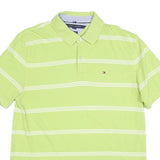 TOMMY HILFIGER Mens Green & White Striped Short Sleeve Polo Shirt XL Cotton
