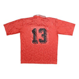 Mens Red Polyester Graphic T-Shirt L Short Sleeve V-Neck Sports Style