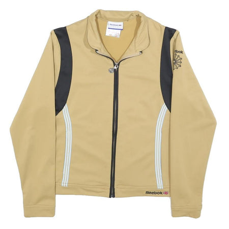 REEBOK Womens Beige & Black Zip Jacket UK 10 Polyester Sport Casual Activewear
