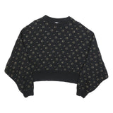 NIKE Womens Black Crew Neck M Cotton Blend Sweatshirt Logo Print Cropped