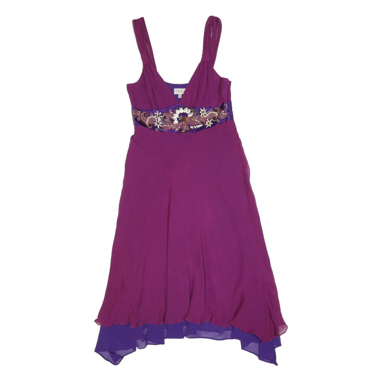 KAREN MILLEN Womens Purple & Violet Silk Blend Fit & Flare Dress Sleev – Cerqular