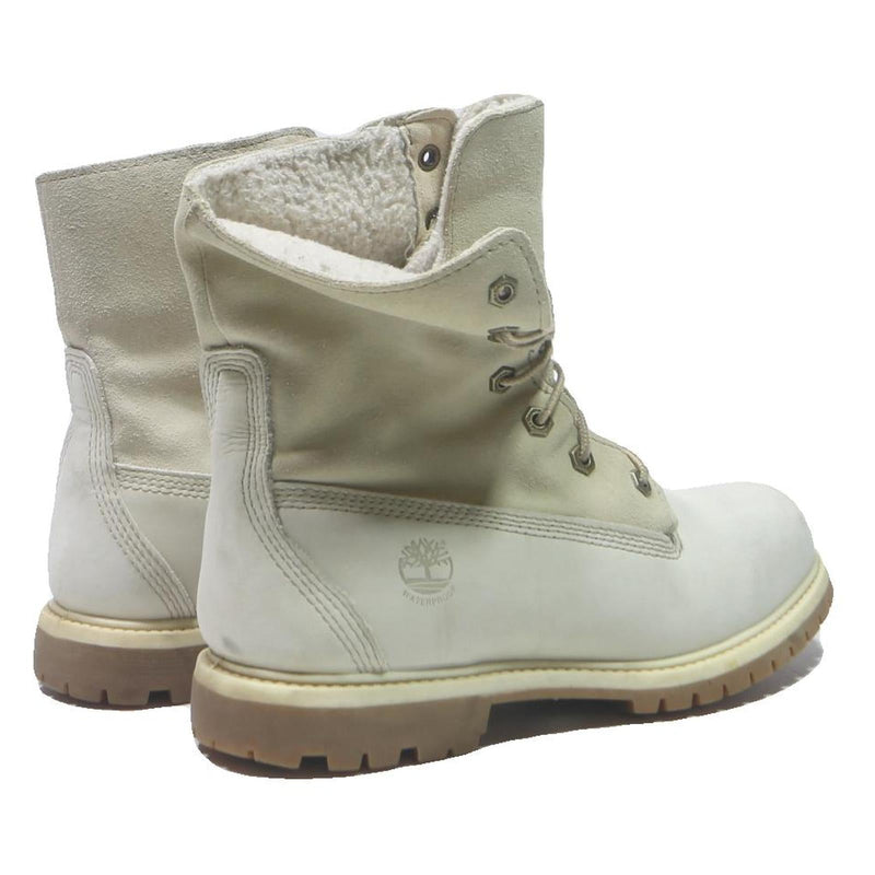 TIMBERLAND Womens 6.5 Lace-Up Leather Cream Boots Warm Lined Winter Footwear