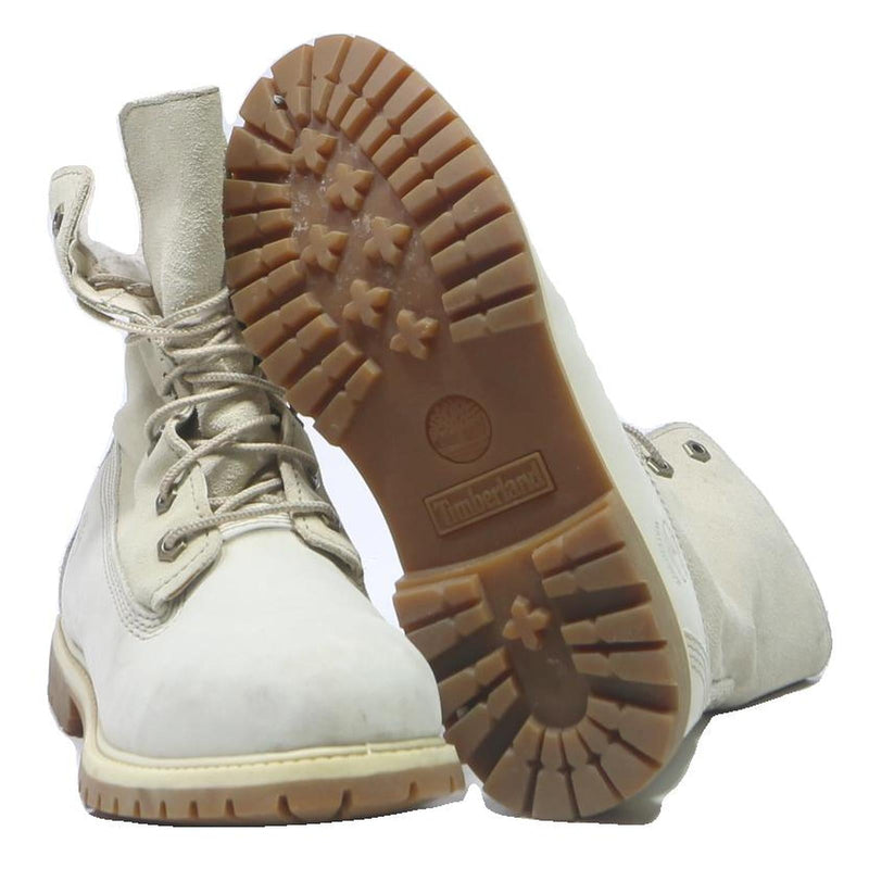 TIMBERLAND Womens 6.5 Lace-Up Leather Cream Boots Warm Lined Winter Footwear