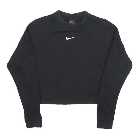 NIKE Womens Black Crop Crew Neck Sweatshirt S Cotton Blend Pullover