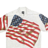 COTTON TRADERS Mens White & Red Flag Print Shirt M Unique Bold Design