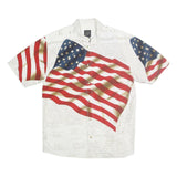 COTTON TRADERS Mens White & Red Flag Print Shirt M Unique Bold Design