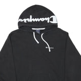 CHAMPION Mens Black Hoodie S Cotton Blend Pullover with Logo Print