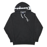 CHAMPION Mens Black Hoodie S Cotton Blend Pullover with Logo Print