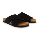 Alacant Vegan Suede Leather Slide Cork Sandal - Black - BIANKINA