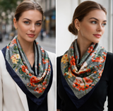 Anyyou Fashion Premium Satin Square Scarf – Romantic Floral Green Silk-Feel Neckwrap for Women