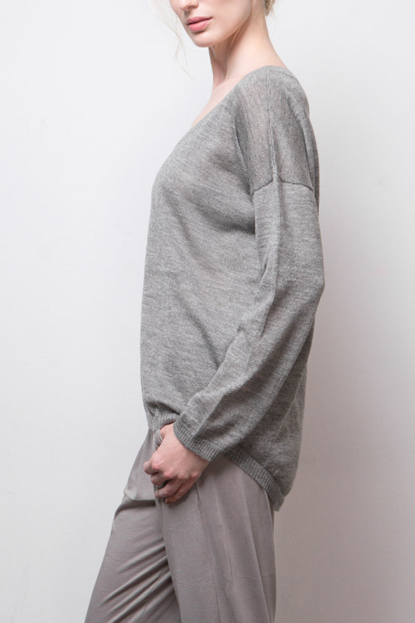 Kory Cash-Llama-Silk Sheer Pullover — Grey