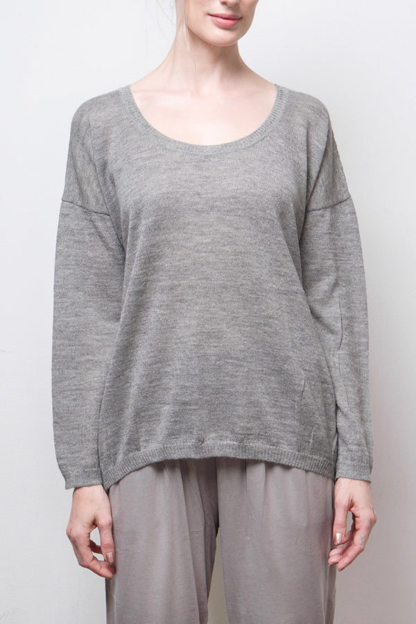 Kory Cash-Llama-Silk Sheer Pullover — Grey