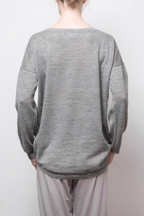 Kory Cash-Llama-Silk Sheer Pullover — Grey