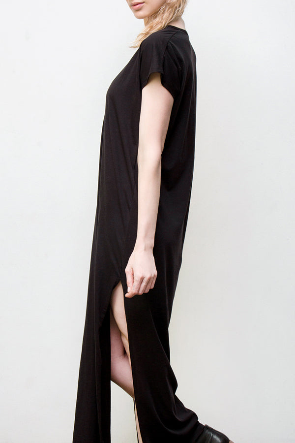 Maxi V Neck Dress - Organic Cotton - Black