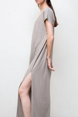 Maxi V Neck Dress - Organic Cotton - Grey