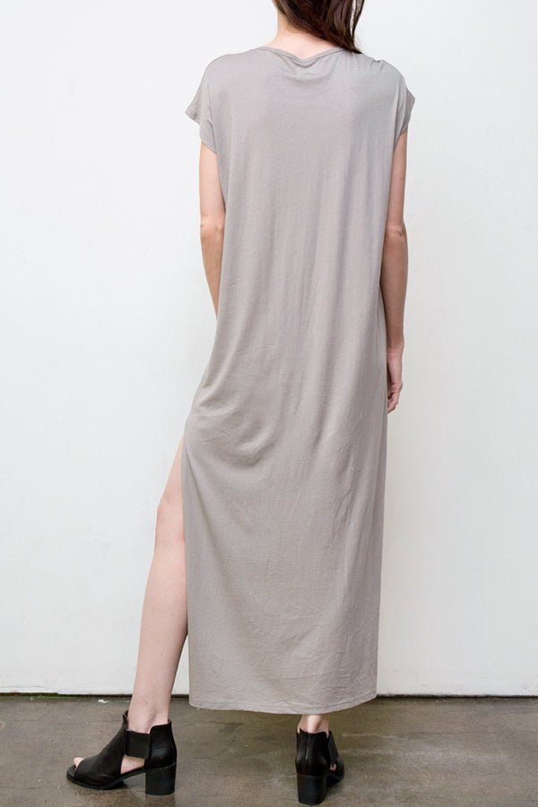 Maxi V Neck Dress - Organic Cotton - Grey