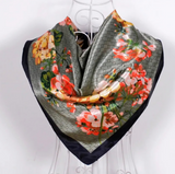 Anyyou Fashion Premium Satin Square Scarf – Romantic Floral Green Silk-Feel Neckwrap for Women