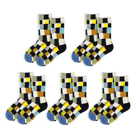 Anyfootwear 5 Pairs Size 5-9 Unisex Long Socks Cartoon Multi Color Block Nature Design Warm Winter Socks Comfortable Casual Foot Accessories