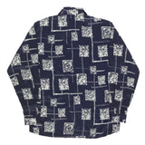 YU SHY Mens Navy Blue & White Abstract Pattern Shirt XL Long Sleeve Button