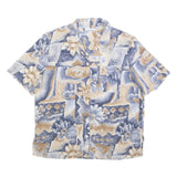 ALFRED DUNNER Womens Blue Beige Floral Printed Shirt Short Sleeve Collared L