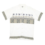 BUGLE BOY Mens White Green Tropical Print Cotton Blend Shirt L Casual Summer
