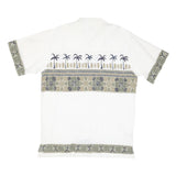 BUGLE BOY Mens White Green Tropical Print Cotton Blend Shirt L Casual Summer