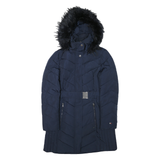 TOMMY HILFIGER Womens Navy Blue Quilted Jacket S Polyester Blend Hooded Zip