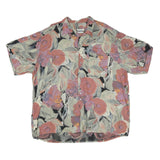 Mens Black & Pink Floral Cotton Shirt XL Summer Casual Button-Up
