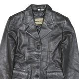 AMERICAN BORN Womens Black Leather Button Jacket S Smooth Stylish Classic