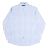 TOMMY HILFIGER Mens Blue & White Check Shirt XL Classic Cotton Long Sleeve