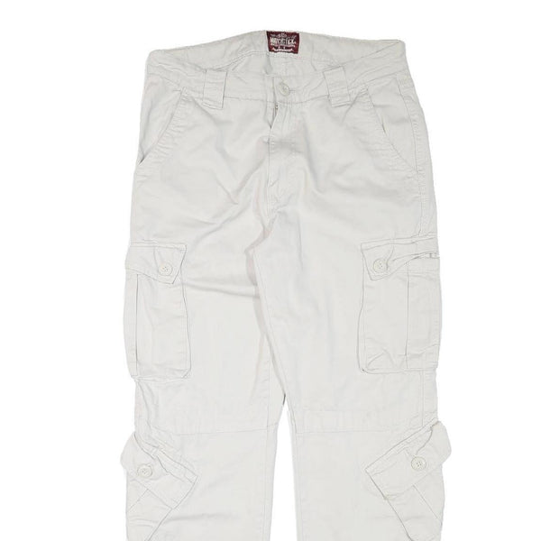 MATCHSTICKS Mens Regular Fit White Cargo Cotton Blend Trousers W32 L30