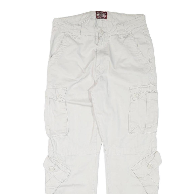 MATCHSTICKS Mens Regular Fit White Cargo Cotton Blend Trousers W32 L30