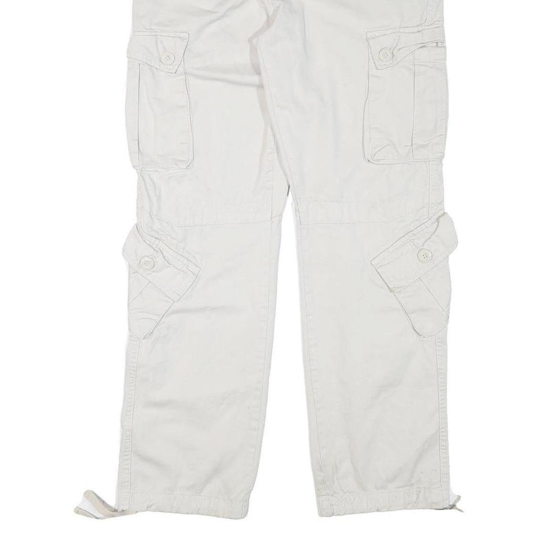 MATCHSTICKS Mens Regular Fit White Cargo Cotton Blend Trousers W32 L30