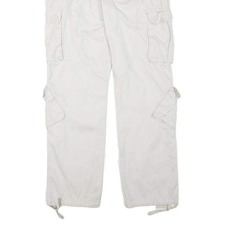 MATCHSTICKS Mens Regular Fit White Cargo Cotton Blend Trousers W32 L30